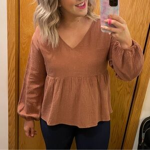 Wishlist Apparel - Lee & Birch - Terracotta V-Neck Blouse - L